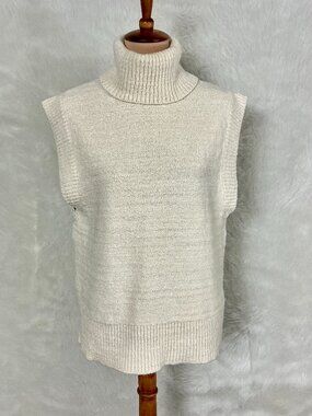 COS Cream Ribbed Textured Cotton Wool Blend Sleeveless Turtleneck Sweater S